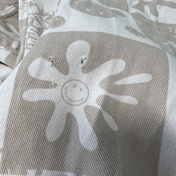 Smiley X H&M Denim Pants Women Size 2 High Rise Wide Leg Beige All Over Print - Picture 14 of 14